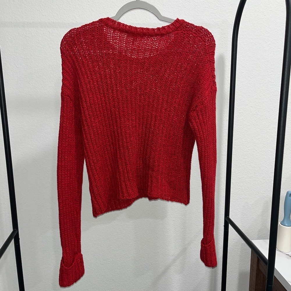 THE RANGE x REVOLVE | Chunky Cable Knit Crewneck Pullover in Red | Size Medium - Picture 4 of 8